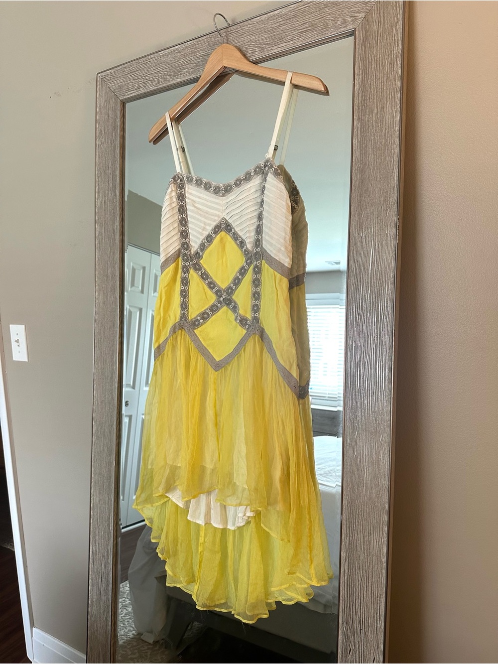 Free People Yellow Beaded High Low Mini Dress Size 6 Medium